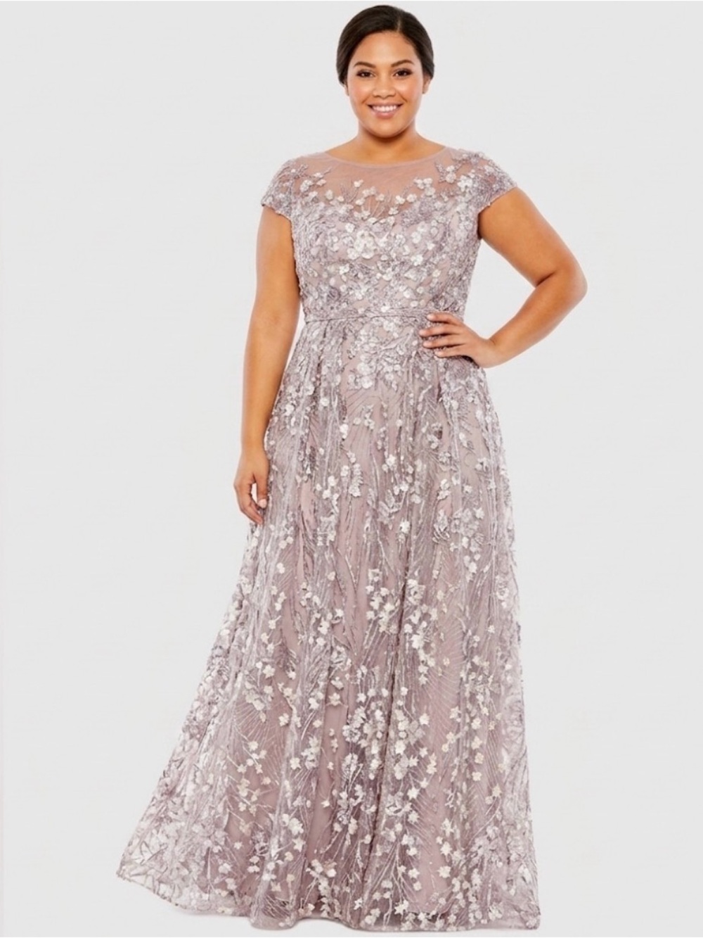 MAC DUGGAL Light Purple Embellished Floral Cap Sleeve A Line Gown size 22